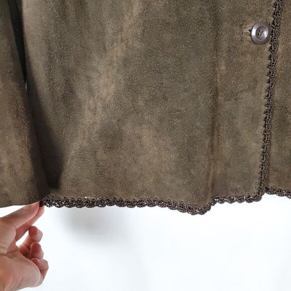 Vintage 70s Style White Stag Brown Boho Leather Crochet Blazer Jacket - Picture 4 of 6